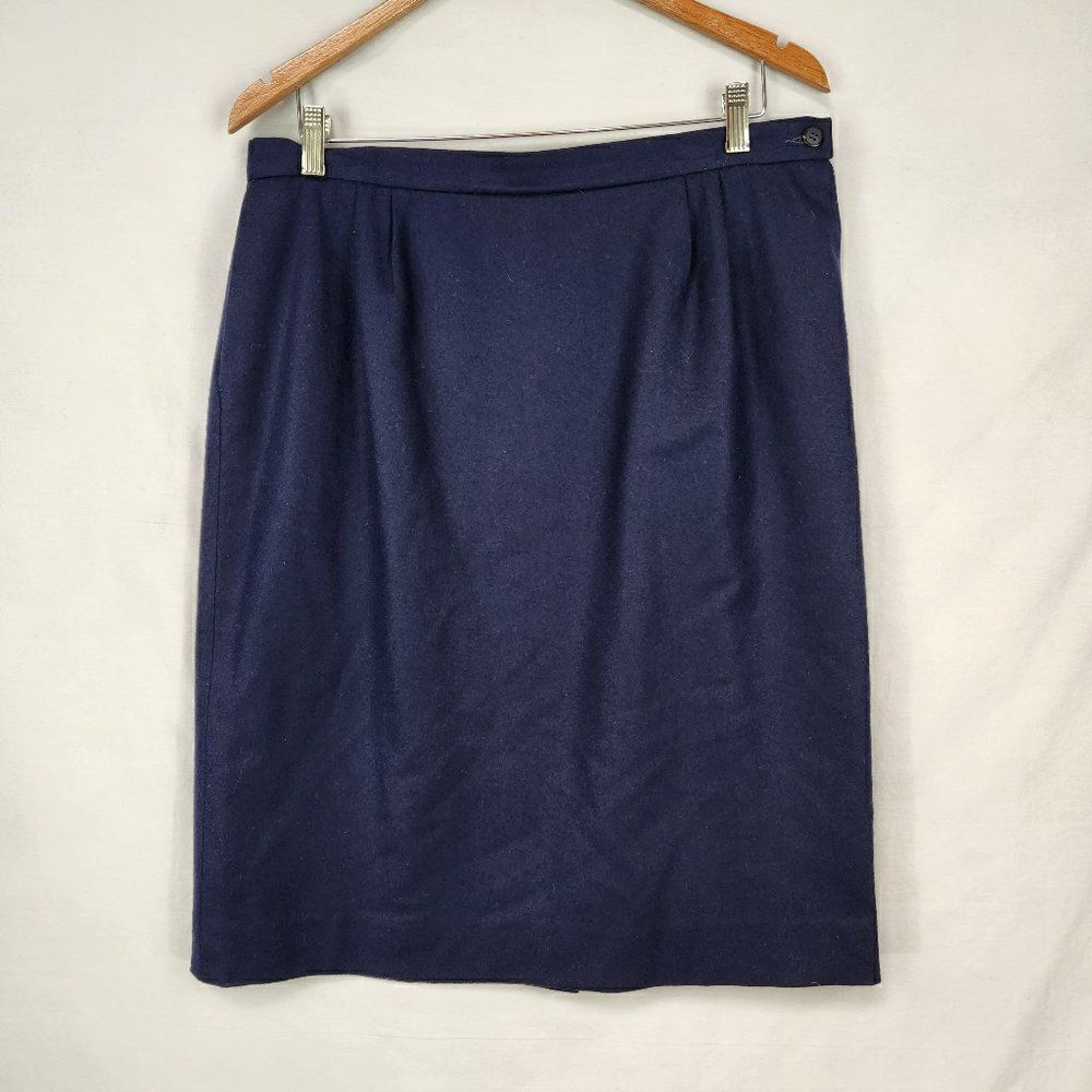 Vtg Pendleton Womens Navy Blue Pencil Skirt Waist 34 100% Wool Lined 80s